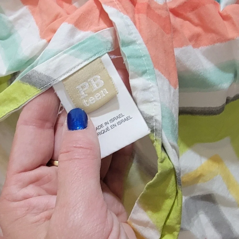 PBteen Pottery Barn Twin Duvet Set Cover Sham Multicolor Rainbow Chevron Cotton